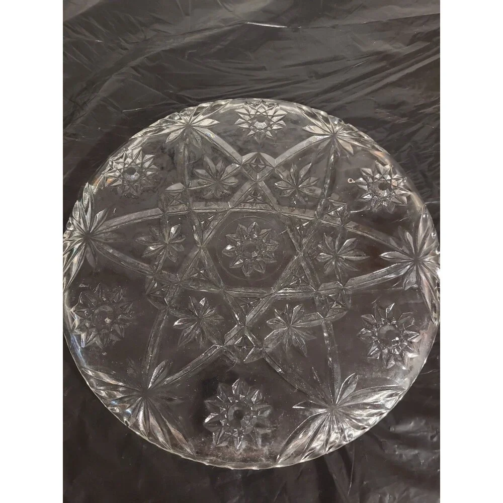 EAPC Anchor Hocking Star Of David Clear Glass Cake Plate Or Serving Plate 11”